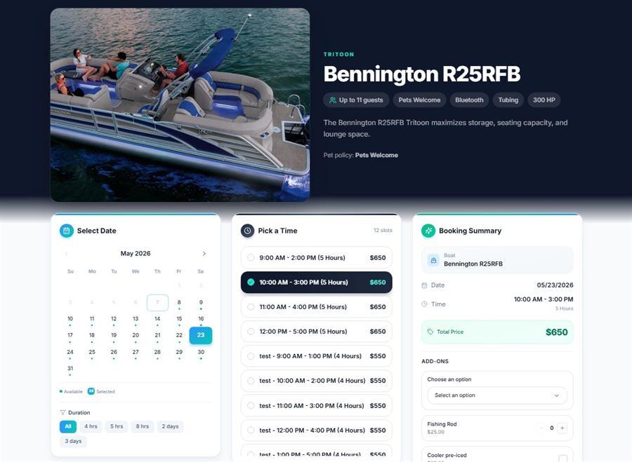 Screenshot of Online Boat Rental Booking